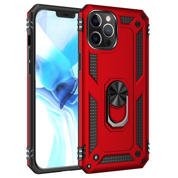Wholesale Tech Armor Ring Stand Grip Case with Metal Plate for iPhone 12 / iPhone 12 Pro 6.1 inch (Red)